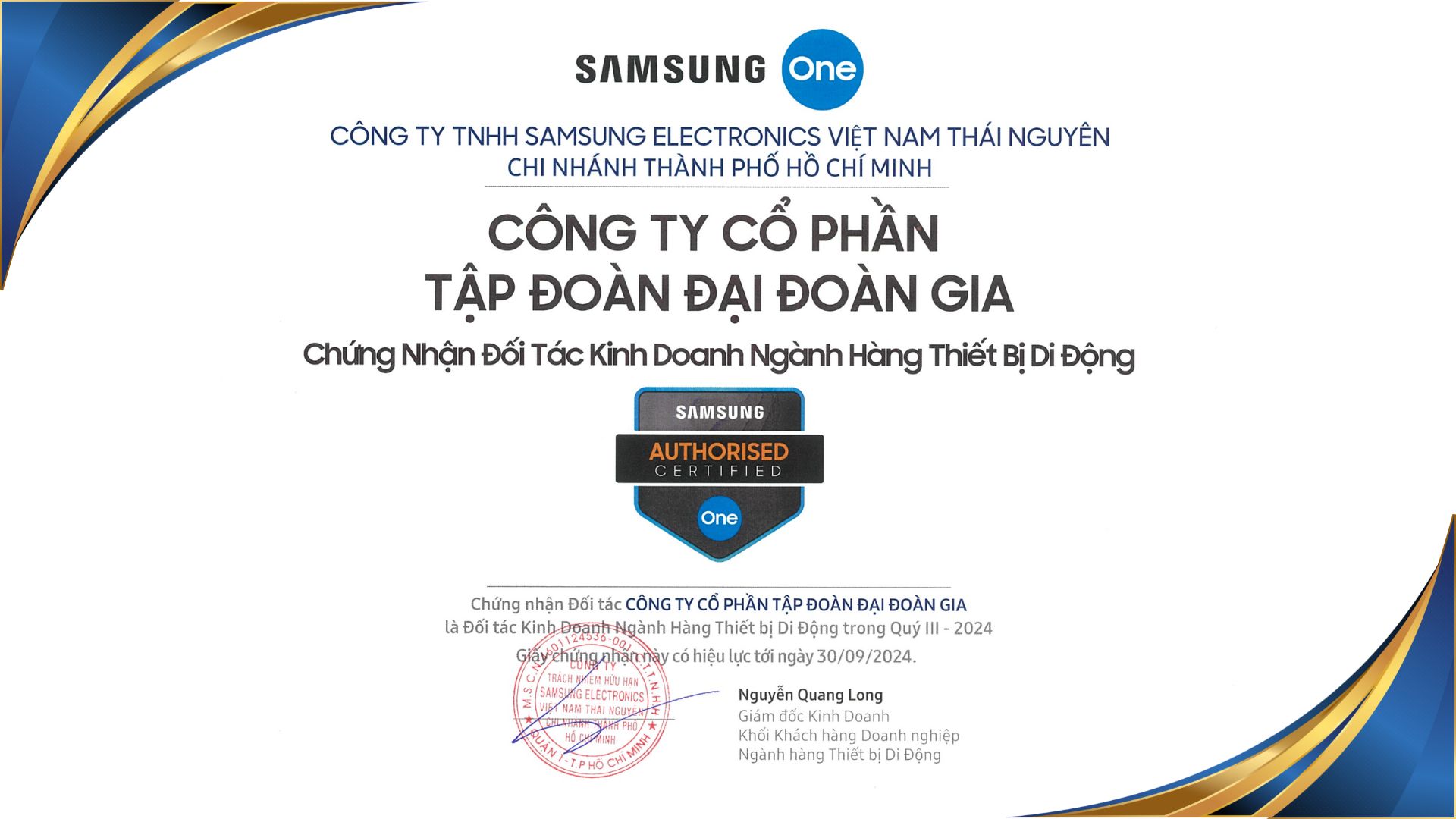 Công ty CP Tập Đoàn Đại Đoàn Gia Trở Thành Đối Tác Chính Thức Của Samsung