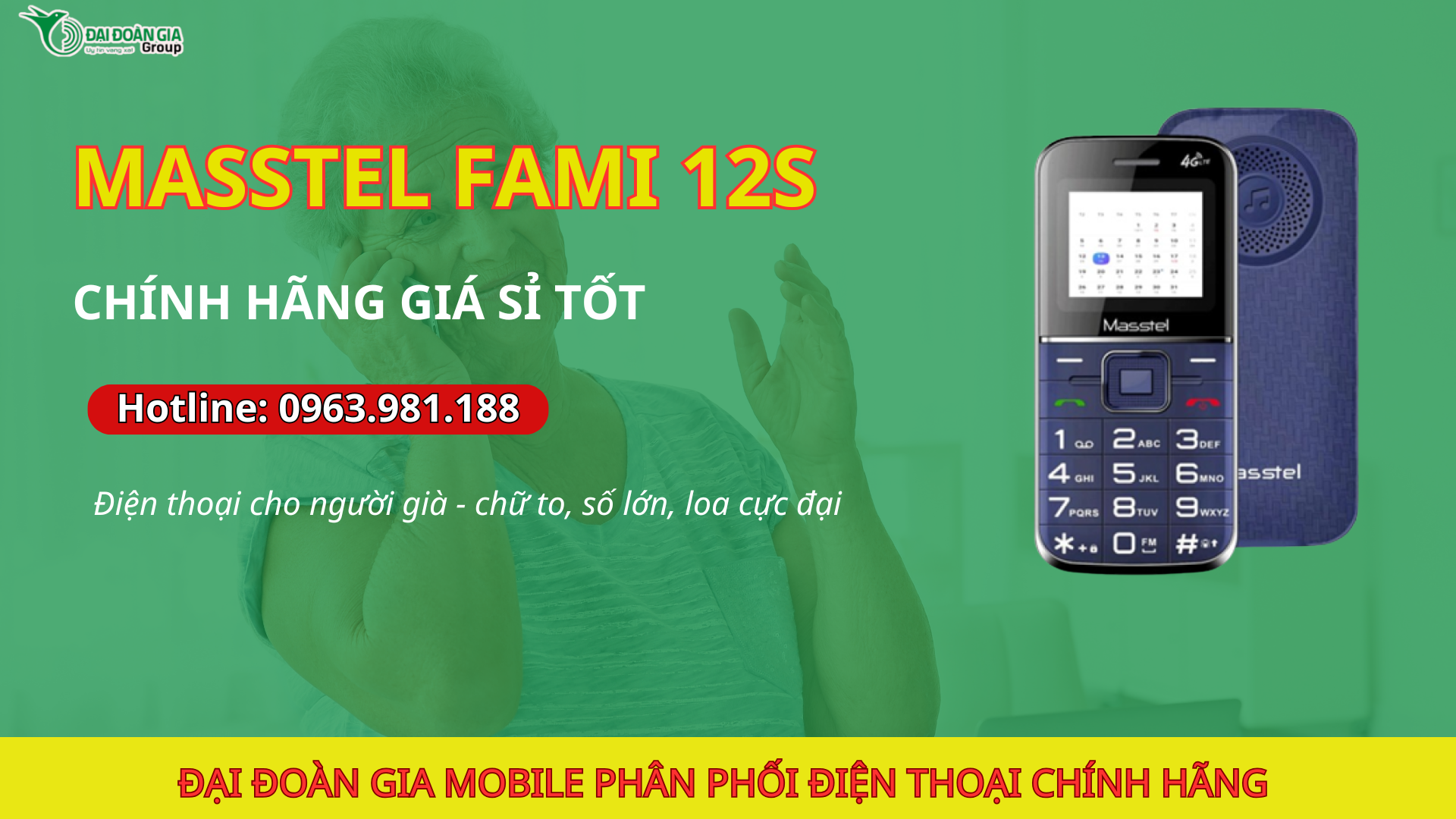 Masstel fami 12s điện thoại phím bấm to, điện thoại cho người già