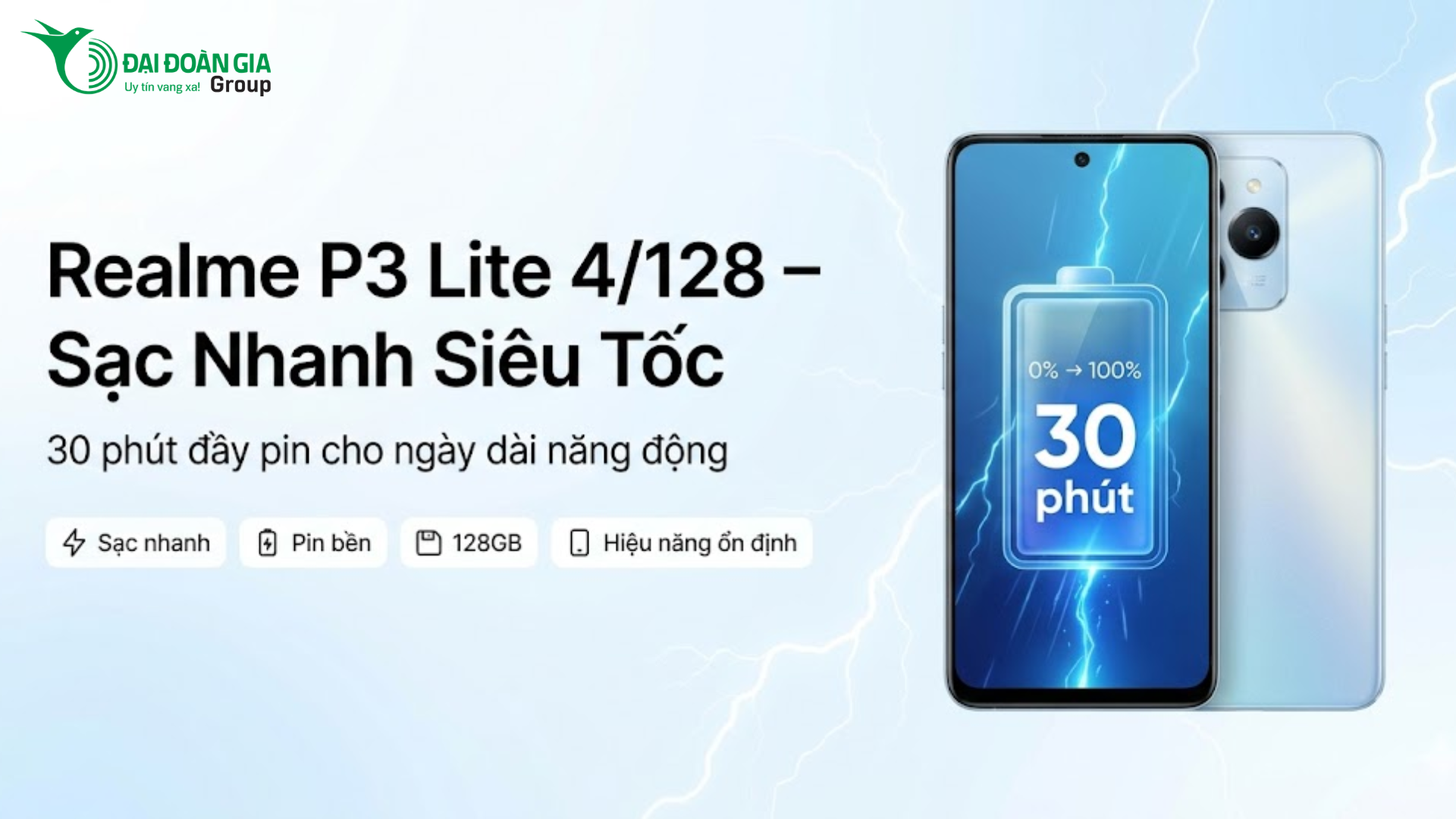 Realme P3 Lite 4/128: Sạc nhanh siêu tốc - 30 phút đầy pin cho ngày dài