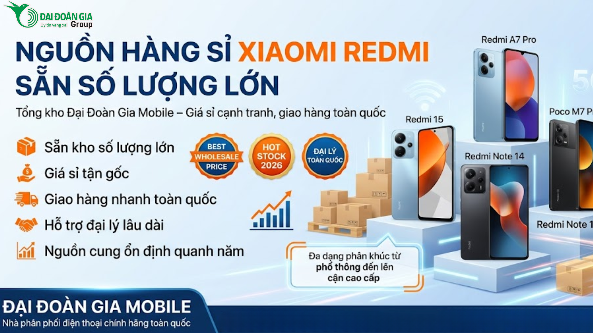 Nguồn hàng sỉ Xiaomi Redmi sẵn số lượng lớn tại tổng kho Đại Đoàn Gia Mobile