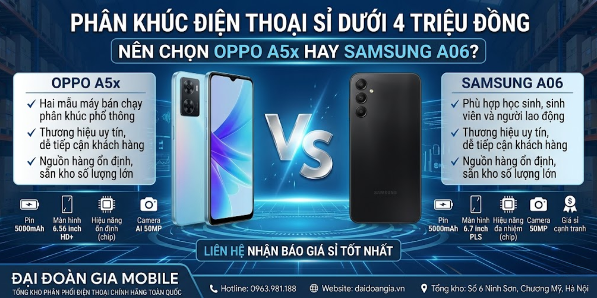 Phân khúc điện thoại sỉ dưới 4 triệu đồng: Chọn Oppo A5x hay Samsung A06?