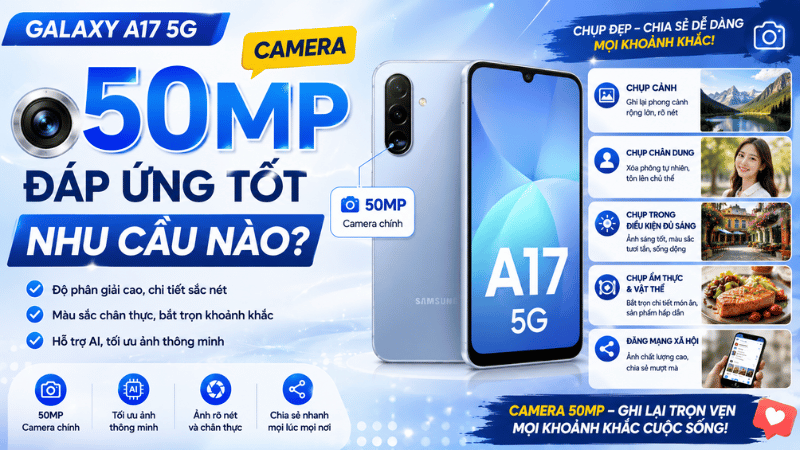 Camera 50MP trên Galaxy A17 5G đáp ứng tốt nhu cầu nào?