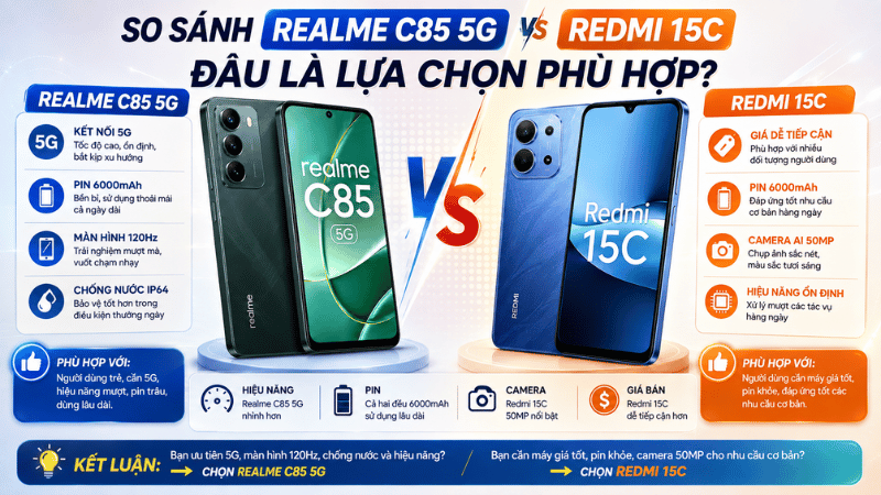 So sánh Realme C85 5G và Redmi 15C: Đâu là lựa chọn phù hợp?