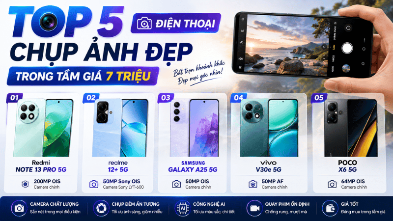 Top 5 điện thoại chụp ảnh đẹp trong tầm giá 7 triệu