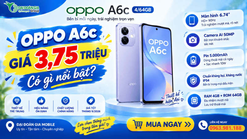 OPPO A6c 4/64GB giá 3,75 triệu có gì nổi bật?