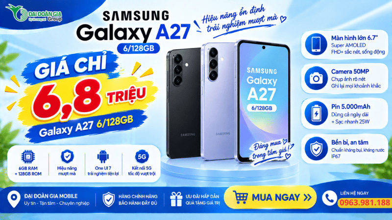 Samsung Galaxy A27 6/128GB giá 6,8 triệu