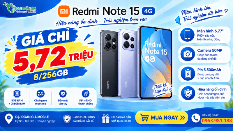 Xiaomi Redmi Note 15 4G 8/256GB giá 5,72 triệu
